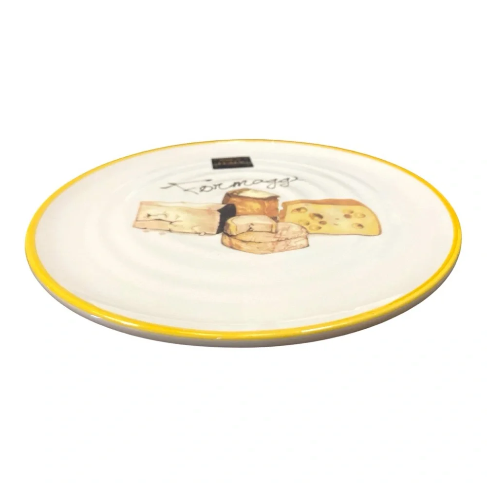 Set of 2 Formaggi Cheese Appetizer Plate Made in Italy Yellow Rim 9 1/4”